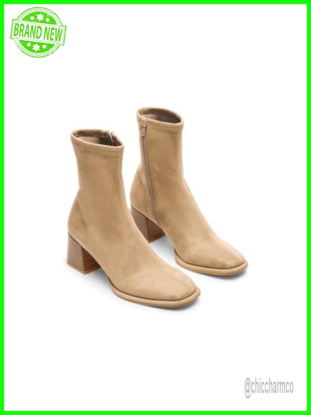 Womens Square Toe Ankle Boots Chunky Heel Side Zip Faux Suede Dress Booties